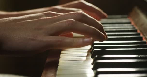 Partial View Person Fingers Playing Piano Slow Motion Video — Stock Video