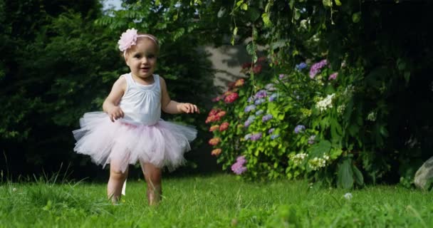 Einem Sonnigen Sommertag Macht Ein Neugeborenes Seine Ersten Schritte Rennt — Stockvideo