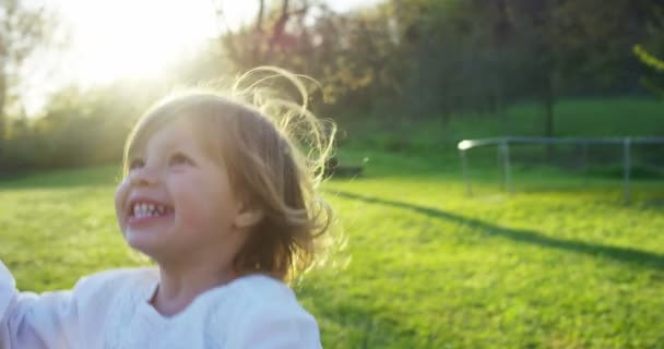 Two Year Old Girl Runs Tree Meadow Grows Runs Concept — Stock Video
