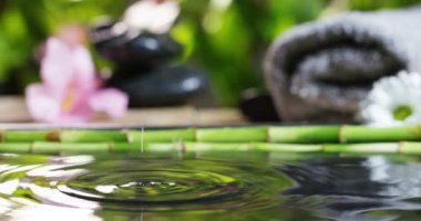 güzel su ve mumlar spa ve sağlıklı yaşam kompozisyon relax ve meditation.water aşırı yavaş motion.concept içinde ateş