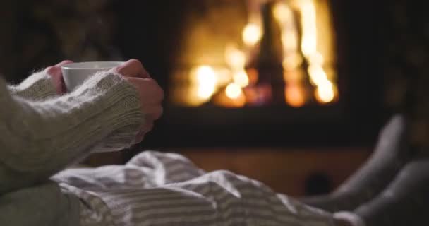 Automne Froid Soirée Hiver Les Gens Reposent Près Feu Avec — Video