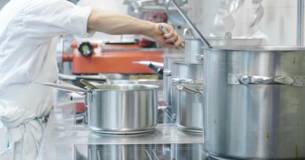 Cozinheiro Uma Cozinha Profissional Cozinha Comida Para Seus Clientes Restaurante — Vídeo de Stock