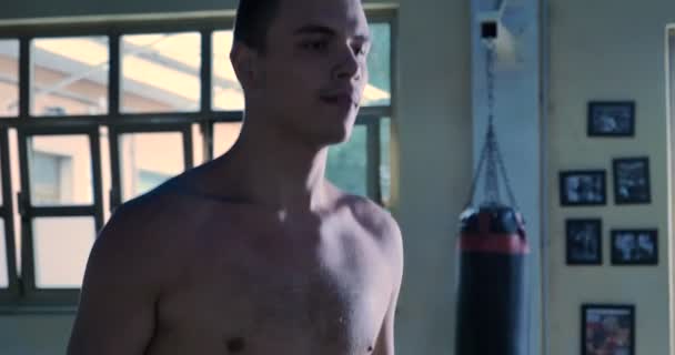 Jour Dans Gymnastique Boxe Boxeur Professionnel Sont Les Combats Entraînement — Video