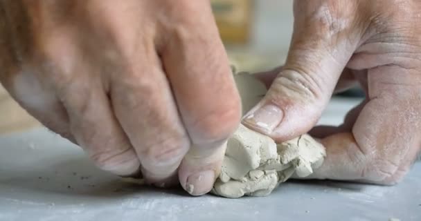 Elderly Artisan His Creative Workshop Who Handmade Clay Mold Create — Stock Video