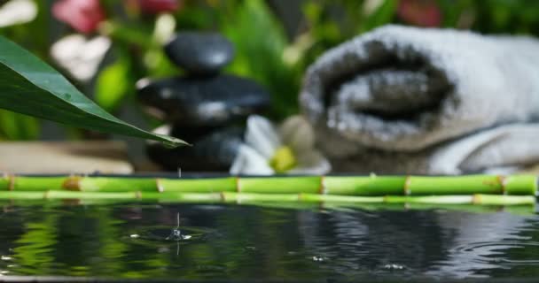 美しい水とろうそくのスパとウェルネスの組成リラックスと Meditation Water の極端な低速 Motion Concept で撮影します — ストック動画