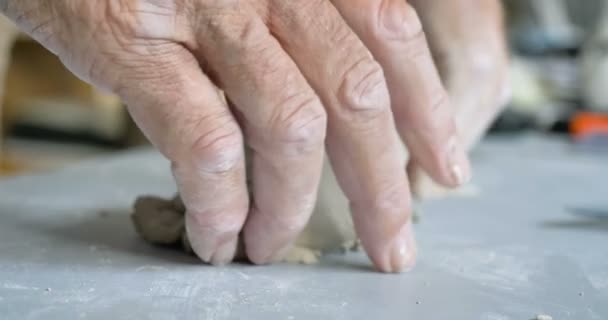 Ein Älterer Handwerker Seiner Kreativen Werkstatt Der Ton Und Form — Stockvideo