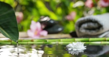 güzel su ve mumlar spa ve sağlıklı yaşam kompozisyon relax ve meditation.water aşırı yavaş motion.concept içinde ateş