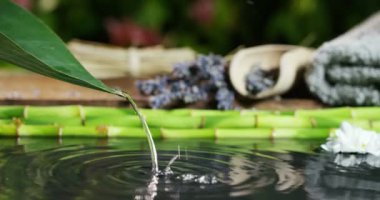 güzel su ve mumlar spa ve sağlıklı yaşam kompozisyon relax ve meditation.water aşırı yavaş motion.concept içinde ateş