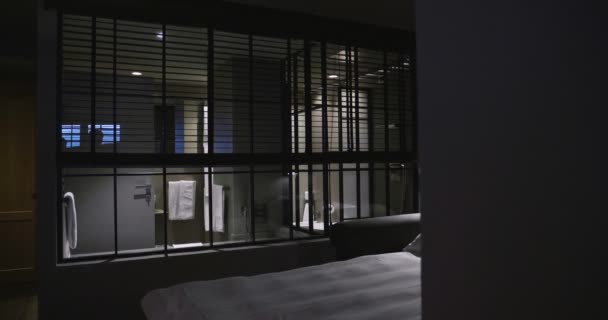 Umístění Ložnice Interiéru Měkkou Romantické Světlo Koncept Dovolená Hotel Relaxace — Stock video