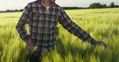 yeşil çim dokunmadan alanda genç adamın yavaş hareket video