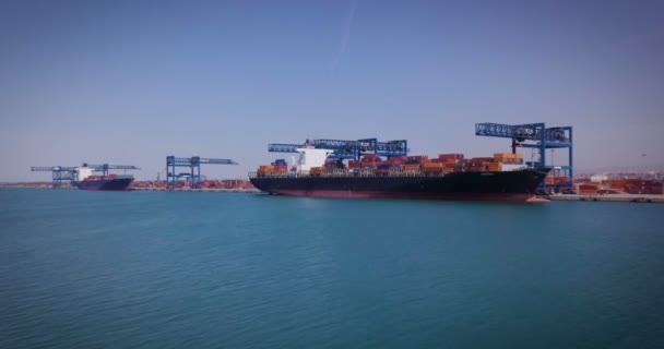 工业港口的鸟图 在那里 货物货物从海上或海运到货轮上进行 — 图库视频影像