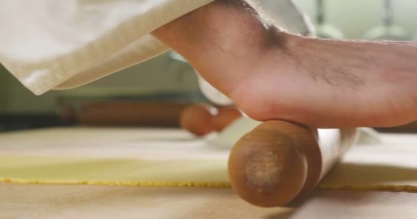 Close Chef Preparing Homemade Pasta According Ancient Italian Tradition Concept — Stock Video