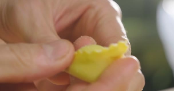 Detail Kuchař Připravuje Ravioli Typický Italský Pokrm Domácí Podle Starobylé — Stock video