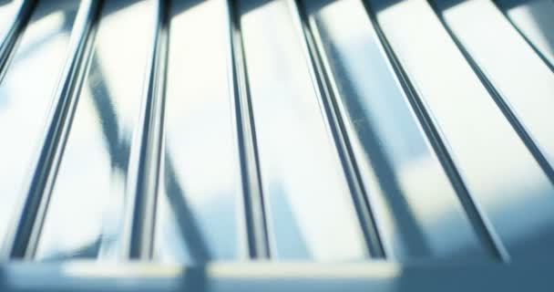 Macro of a window frame,a door, window or blinds,with the details on the handles or on its hinges,the frame can be wood,aluminum,with thermal insulation.Concept:construction,energy conservation,design — Stock Footage Macro Window Frame Door Window Blinds Details Handles Its Hinges Royalty Free Stock Video
