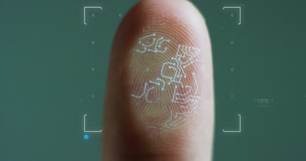 生物指纹扫描仪的未来数字处理 数字程序和指纹生物鉴别技术的监视和安全扫描概念 网络未来主义应用 — 图库视频影像