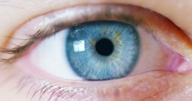 dilate öğrenci ile makro mavi göz. temiz ve berrak görünüm ve derin temizleme ve göz sağlığı için dikkat yaklaşımı gerçeklik kavramı.
