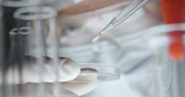 Laboratuvarda deney yapan erkek bilim adamının yakın çekim