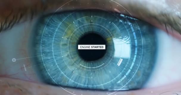マクロ目 解像度未来的なグラフィカルな実装 人間の未来の人 アクセスのセキュリティ保護と制御ビジョン ビジョン 監視システム — ストック動画
