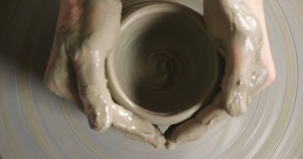 Expert Potter Creates Clay His Hands Beautiful Vase His Laboratory — Stock Video