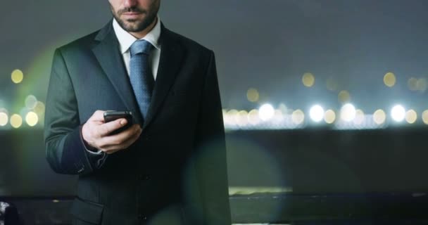 Cropped Video Businessman Browsing Mobile Phone Wearing Suit Tie — Stock Video