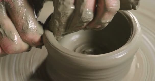 Expert Potter Creates Clay His Hands Beautiful Vase His Laboratory — Stock Video