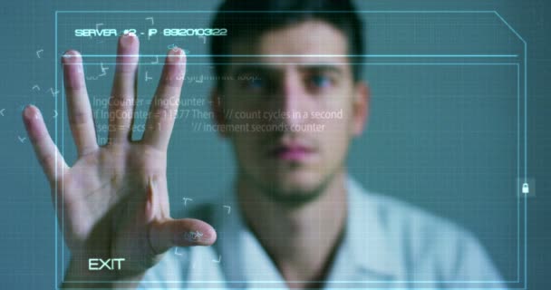 生物指纹扫描仪的未来数字处理 数字程序和指纹生物鉴别技术的监视和安全扫描概念 网络未来主义应用 — 图库视频影像