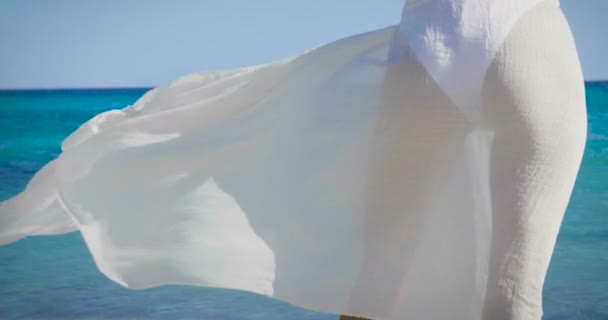 お尻の部分ビュー 海でパレオを着た女性の後ろ姿動画 — ストック動画