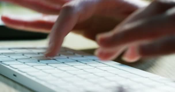 Закрыть Видео Замедленного Движения Мужских Пальцев Печатающих Клавиатуре — стоковое видео