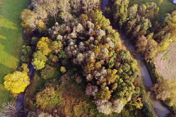 Indah Pemandangan Udara Gunung Dengan Pohon Berwarna Hari Yang Cerah — Stok Foto