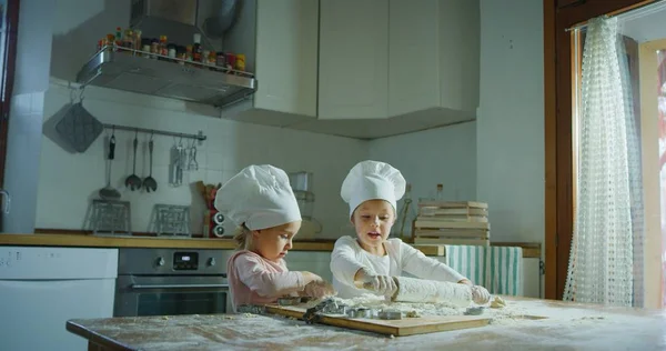 Dua Gadis Kecil Dapur Menyiapkan Makanan Makanan Penutup Untuk Keluarga Stok Foto Bebas Royalti