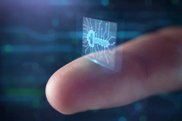 Macro Shot Fingerprint Leaning Control Glass Biometric Scan Concept Surveillance — Stock Photo, Image