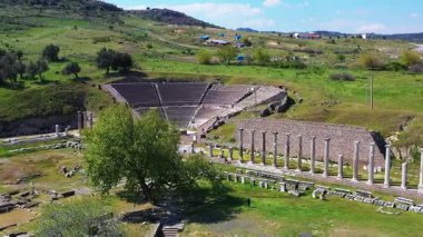 Asklepion Ancient City in Pergamon  Historical Ruins of Healing Center4K aerial and ground footage of Asklepion Ancient City in Pergamon (Bergama, Turkey)