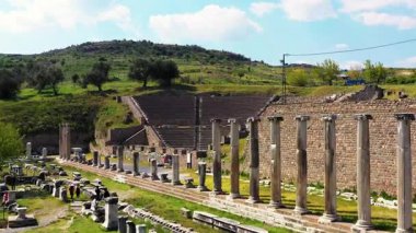 Asklepion Ancient City in Pergamon  Historical Ruins of Healing Center4K aerial and ground footage of Asklepion Ancient City in Pergamon (Bergama, Turkey)