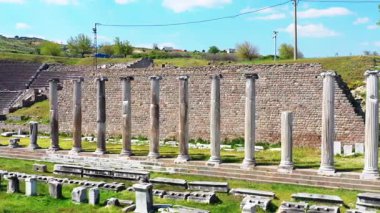 Asklepion Ancient City in Pergamon  Historical Ruins of Healing Center4K aerial and ground footage of Asklepion Ancient City in Pergamon (Bergama, Turkey)