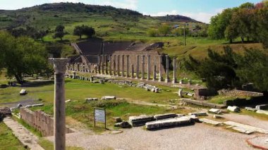 Asklepion Ancient City in Pergamon  Historical Ruins of Healing Center4K aerial and ground footage of Asklepion Ancient City in Pergamon (Bergama, Turkey)