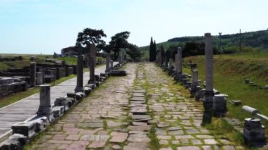 Asklepion Ancient City in Pergamon  Historical Ruins of Healing Center4K aerial and ground footage of Asklepion Ancient City in Pergamon (Bergama, Turkey)