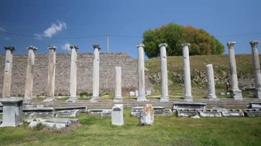 Asklepion Ancient City in Pergamon  Historical Ruins of Healing Center4K aerial and ground footage of Asklepion Ancient City in Pergamon (Bergama, Turkey)