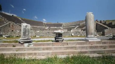 Asklepion Ancient City in Pergamon  Historical Ruins of Healing Center4K aerial and ground footage of Asklepion Ancient City in Pergamon (Bergama, Turkey)