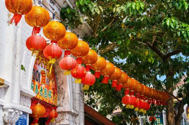 Georgetown, Malezya - 14 Şubat 2018: Çin yeni yılı fenerler, Penang Adası