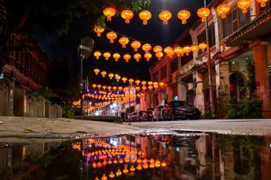 Georgetown, Malezya - 15 Şubat 2018: Çin yeni yılı kutlama fenerler Penang