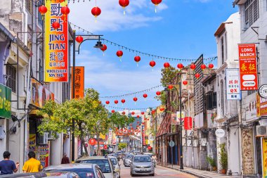 Georgetown, Malezya - 14 Şubat 2018: yeni yıl içinde Penang Adası sokak