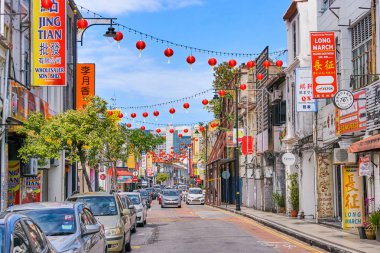 Georgetown, Malezya - 14 Şubat 2018: yeni yıl içinde Penang Adası sokak