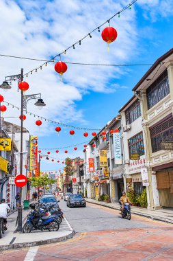 Georgetown, Malezya - 14 Şubat 2018: yeni yıl içinde Penang Adası sokak