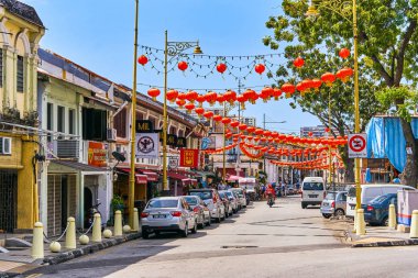 Georgetown, Malezya - 14 Şubat 2018: yeni yıl içinde Penang Adası sokak