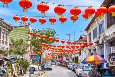 Georgetown, Malezya - 14 Şubat 2018: yeni yıl içinde Penang Adası sokak