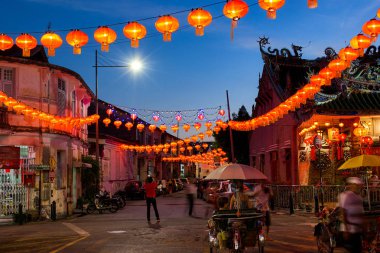 Georgetown, Malezya - 15 Şubat 2018: Çin yeni yılı kutlama fenerler Penang