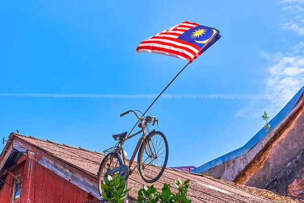 Rowerów Mieście Georgtown Malezji Flagę Dachu Wyspa Penang — Zdjęcie stockowe