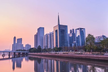 Güzel Guangzhou şehir günbatımı sahne ve manzarası görünümü, Çin