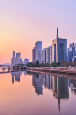 Güzel Guangzhou şehir günbatımı sahne ve manzarası görünümü, Çin