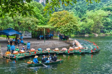NINH BINH, VIETNAM - OCTOBER 17, 2018: Boats in Trang An